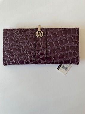 NWT   New York & Company Croc Embossed Wallet – Purple – Silver Logo